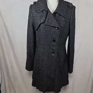 Voa Spiga Wool Blend Black Tweed Coat